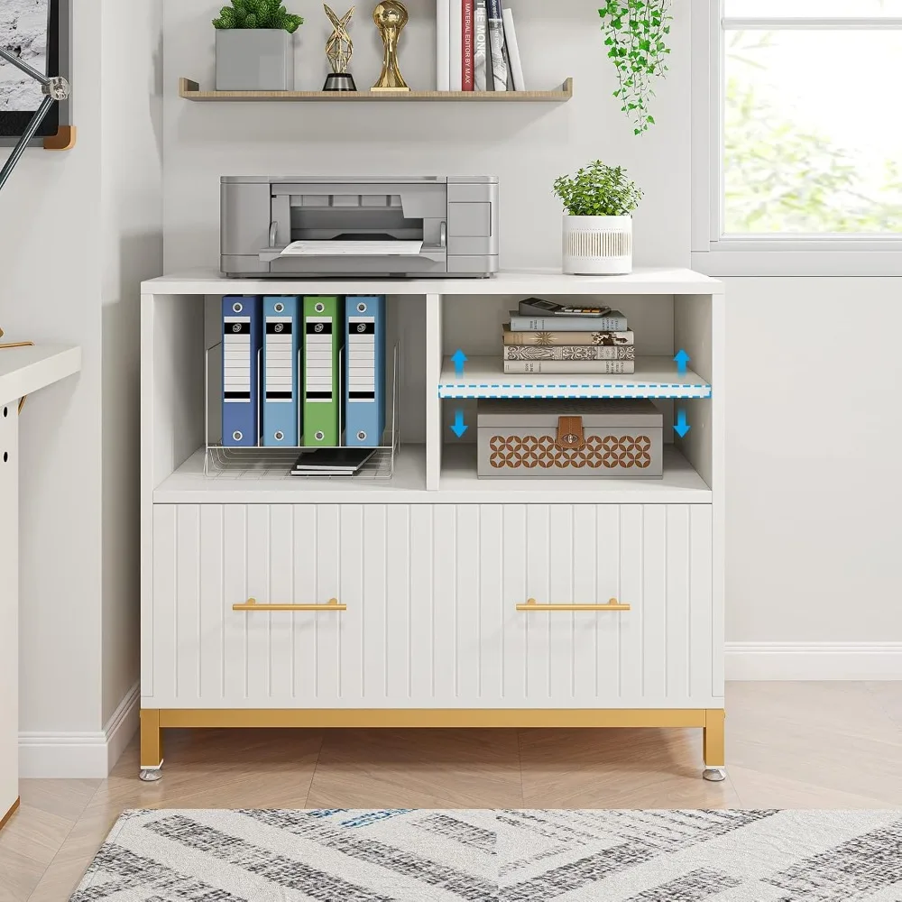 

Lateral File Cabinet with Drawer, White Filing Cabinet with Adjustable Hanging Rod for Letter/Letter/A4 Size Files, 35.4" Wood