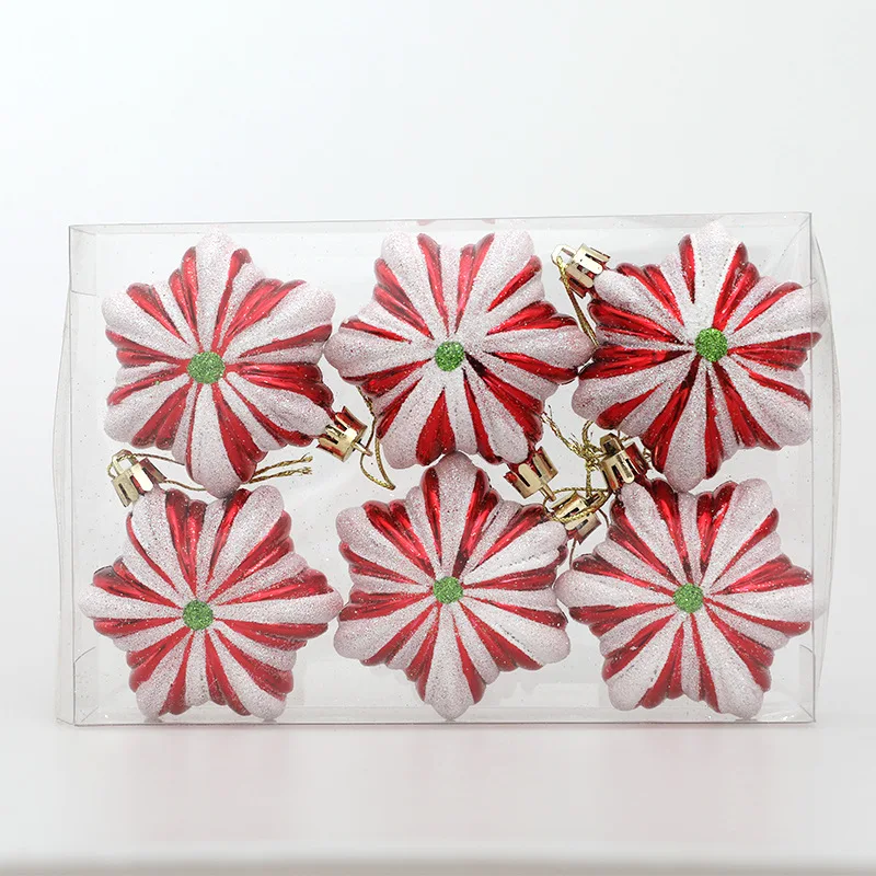 6pcs/box Christmas Tree Pendant Red Star Candy Snowflake Xmas Ball Ornament New Year 2026 Home Decoration Noel Gift Navidad 2025