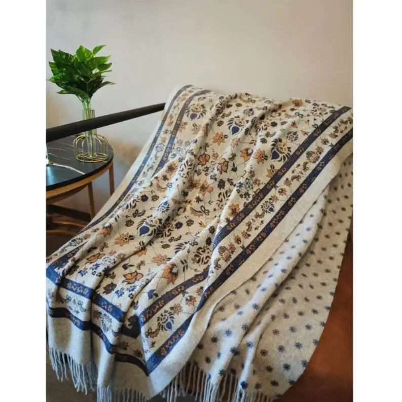 Kashmir handmade double-sided printing and dyeing thickened cashmere large shawl, air-conditioned blanket, thickened large scarf