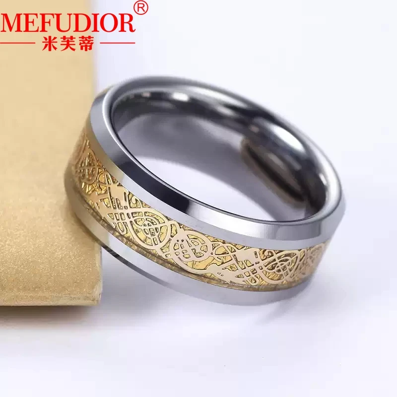 Tungsten Gold Dragon Men and Women Ring White\Yellow Gold Colour Hip Hop Wedding Band High Quality for Couple Party Jewelry Gift