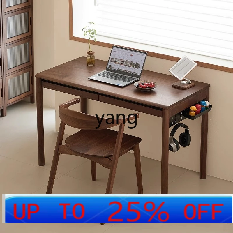 

LH Black Walnut Desk Student Home Solid Wood Writing Desk Modern Simple Bedroom Computer Desk