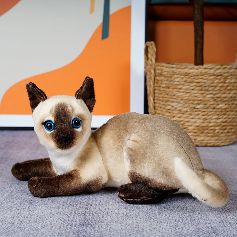 25cm/9.84in Cat Plush Toys Prone Posture Cat Doll Plushies Simulation Streak Cat Plush Toy Birthday Holiday Gift Kids Room Decor