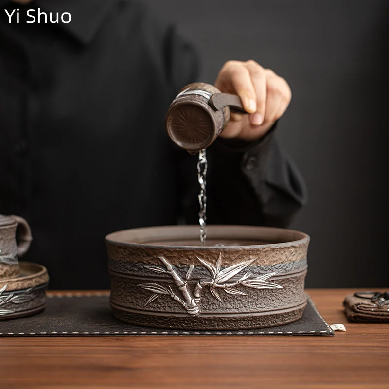 

Зменная печь дзен, позолоченная чаша для чая, аксессуары, бытовая грубая керамика, банка для остатков чая, чаша для воды, миска для мытья чая