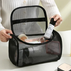 Neceser de viaje para chica, bolsa de maquillaje de malla con cremallera, organizador de gran capacidad