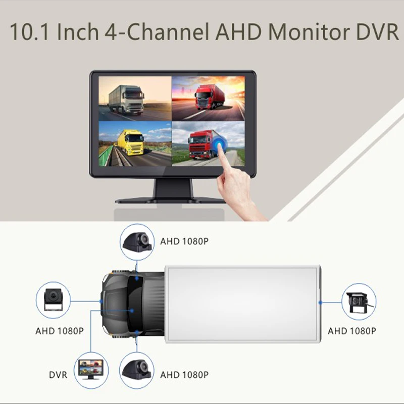 10.1 Inch 4 Channels Split Screen Car Mp4 DVR Recorder Monitor With AHD Front Rear Backup Camera For Truck Bus Trailer RV