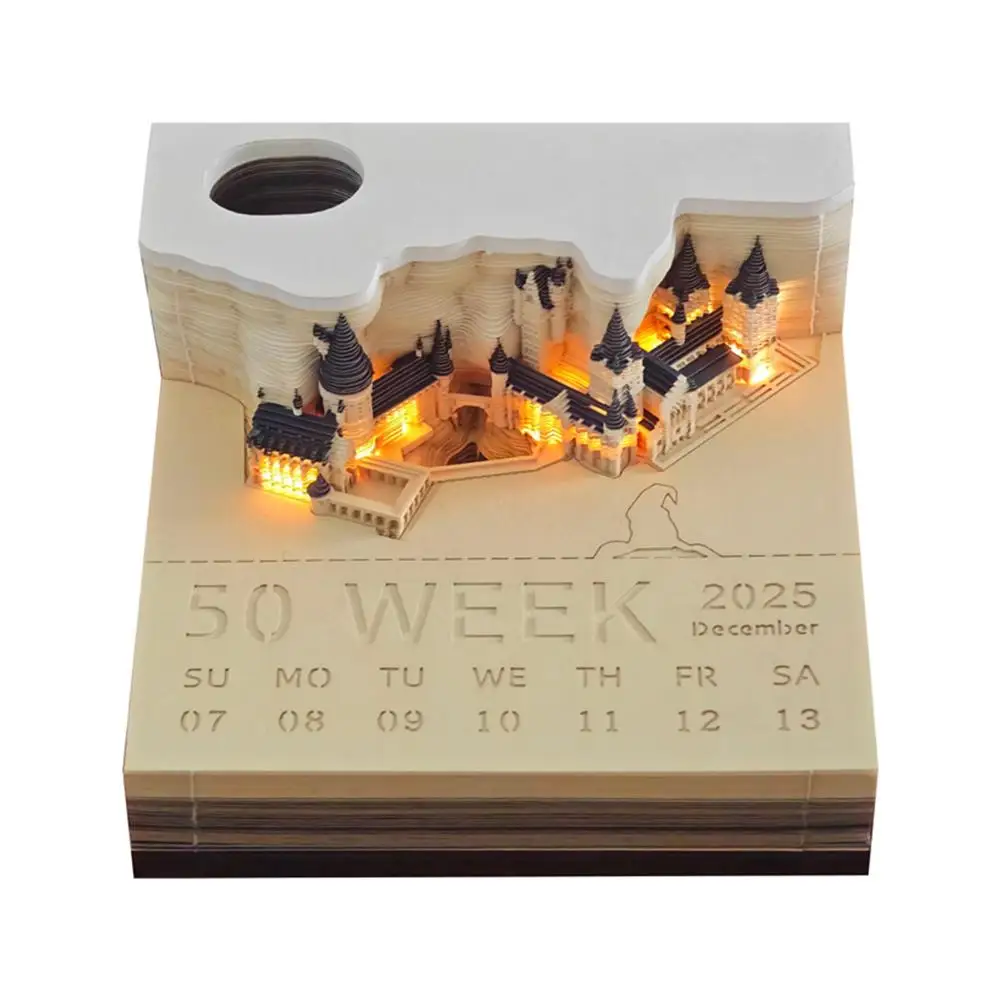 New 2025 Creative Hogwarts Magic Castle Calendar Sticker With Light 3D Hand-torn Castle Calendar New Year Gift Birthday Gift