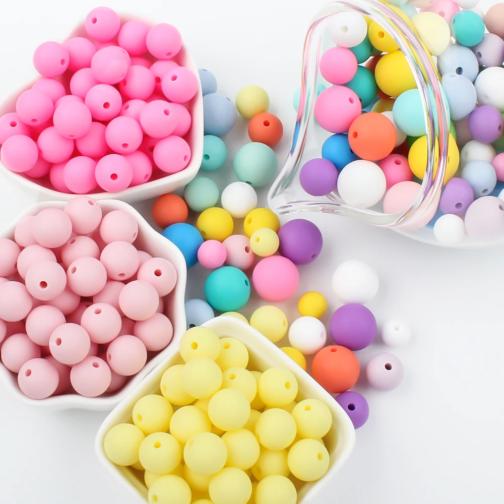 50Pcs 12MM Silicone Beads Round Teething Bead Loose Focal Beads Teether BPA Free DIY Pacifier Clips Chew Bead For Jewelry Making