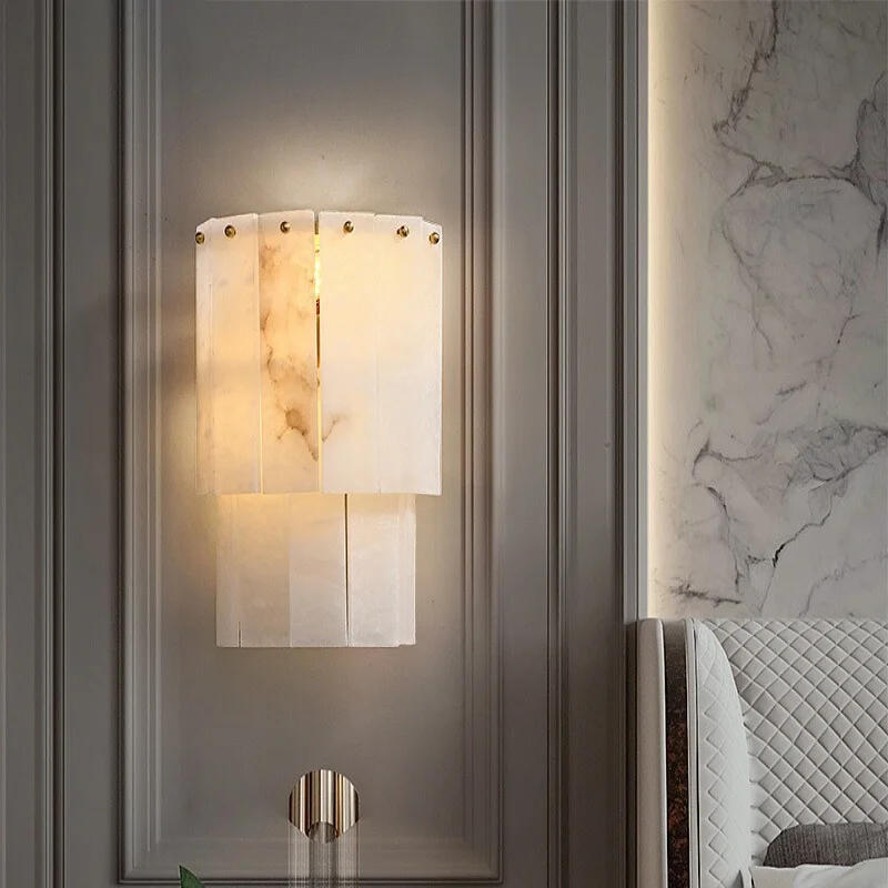 

Postmodern light luxury natural marble all copper wall lamp French living room hallway bedroom bedside lamp