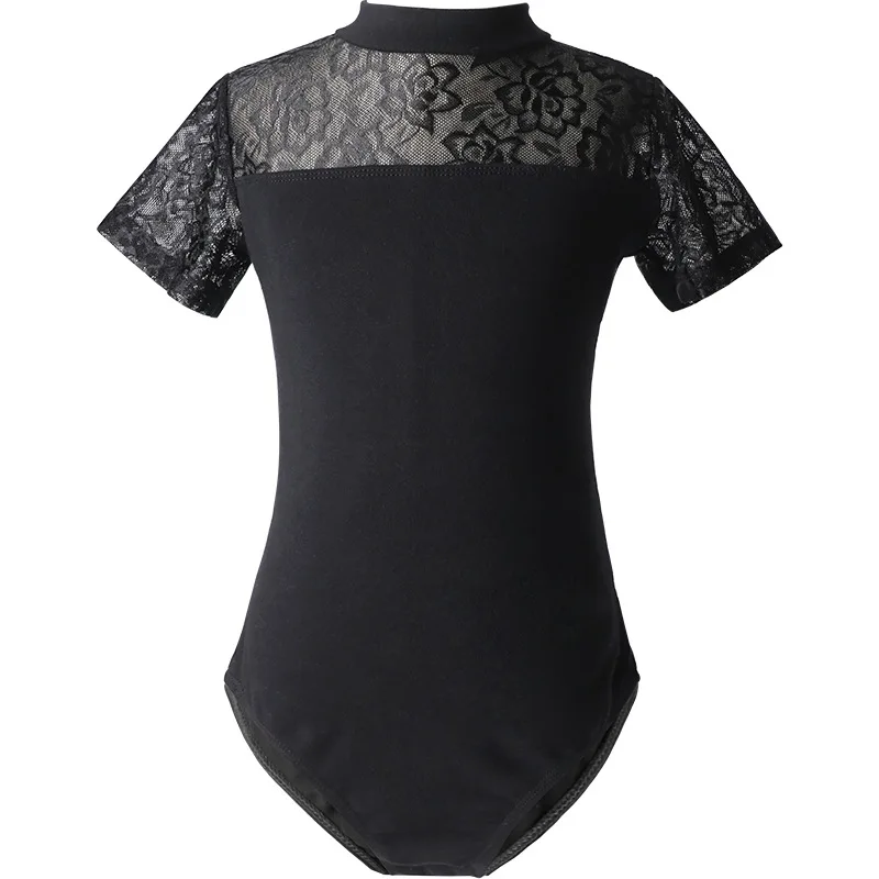 Preto de renda curto ballet ginástica collant meninas ballet vestido dança crianças dança vestir patinação vestidos para meninas bodysuit