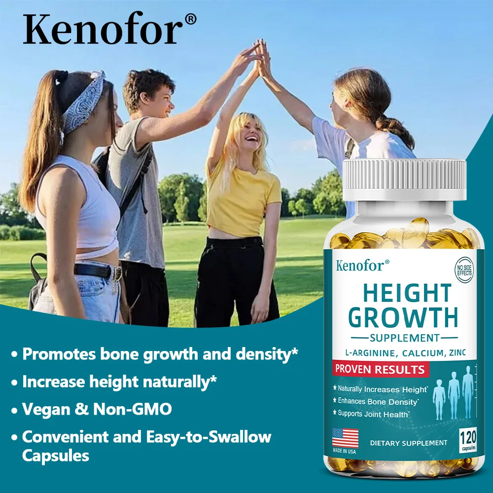 Natural Height Growth Calcium Vitamin D Supplement Vegetarian Capsules, Increase Bone Strength, Height Promoter Capsules Adults