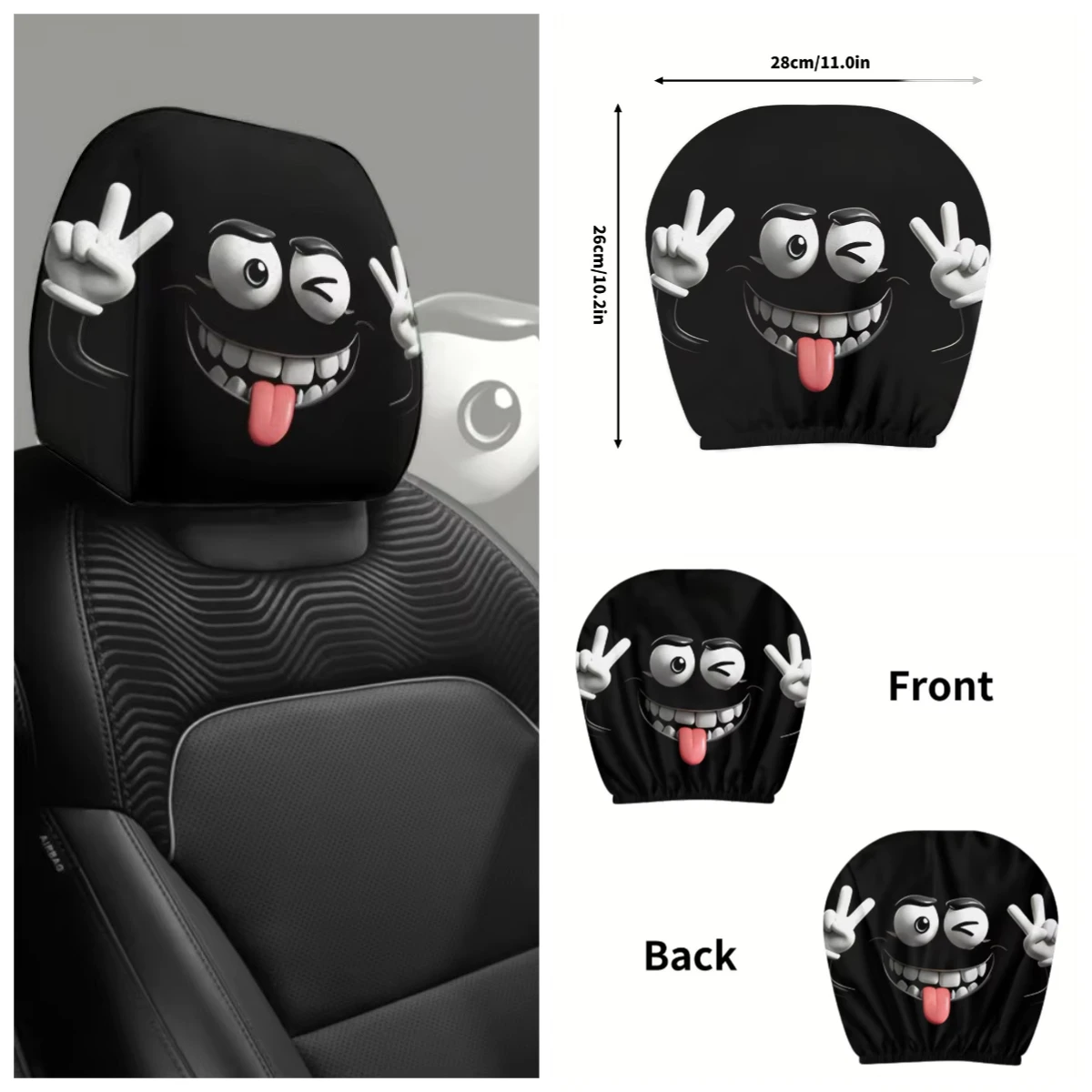 Un lindo regalo sorpresa navideño para tu novia: un juego de dos piezas de fundas transpirables para reposacabezas de coche con expresiones divertidas.