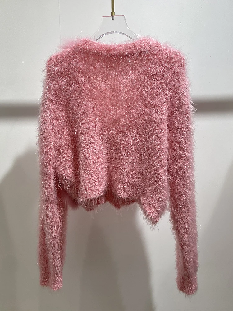 2024 New Arrival Women Autumn Girl's Pink Real Fox Fur Knitting Slim Spring Lady's Fashion Luxury Short Sweater Coat