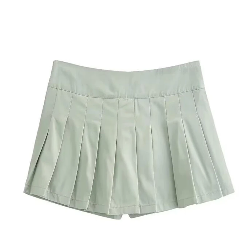 KEYANKETIAN 2025 New Women's Nylon Pleated Skirt Preppy Style Side Zipper High Waist Solid color A Line Mini Skirt Pantskirt