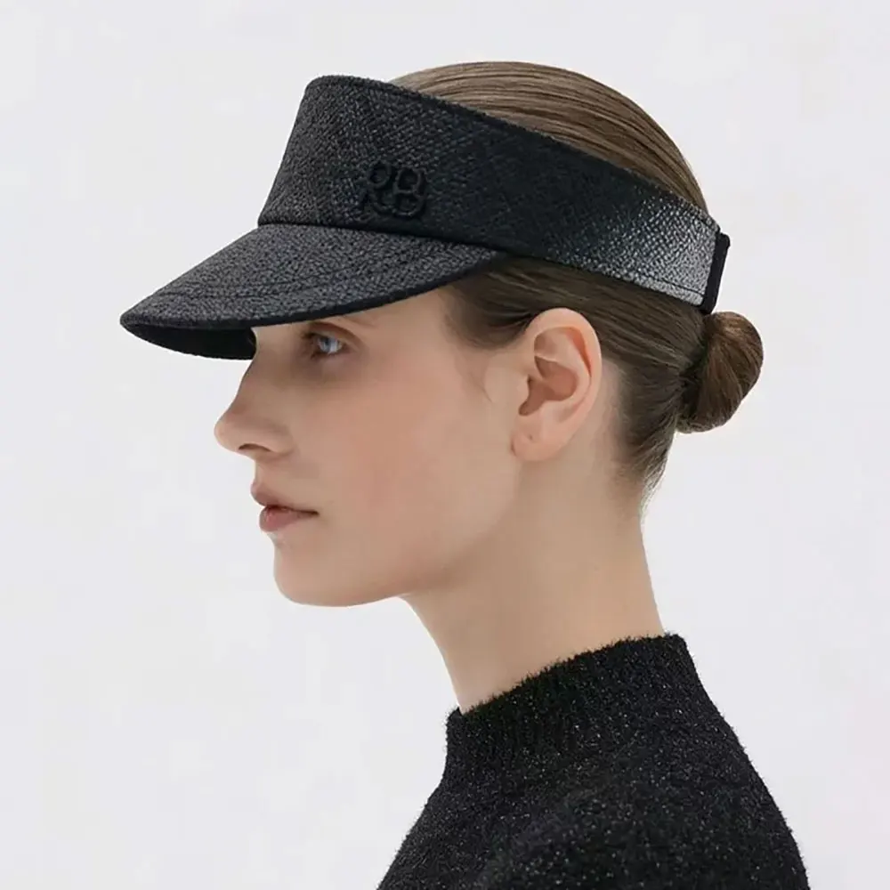 

Пляжная солнцезащитная шляпа из черной рафии ручной работы с декором в виде букв, без верха, для женщин, летняя, модная