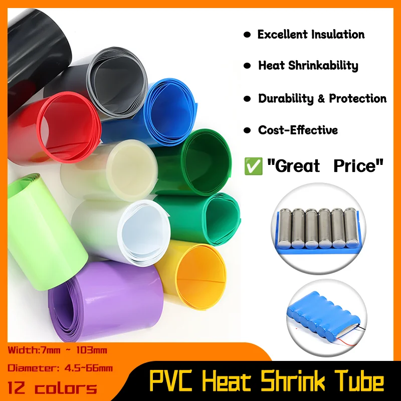 

Width 7mm ~ 103mm Case Wire Protection Cable Sleeve Lipo Battery Pack Insulated Film 1m 18650 PVC Heat Shrink Tube