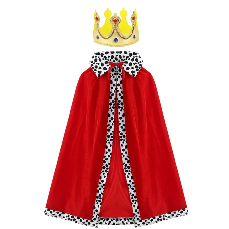 Halloween  King Red Cloak Costume Kids King Prince Robe Crown Velvet Cape Children Birthday Party Cosplay Accessory Suit