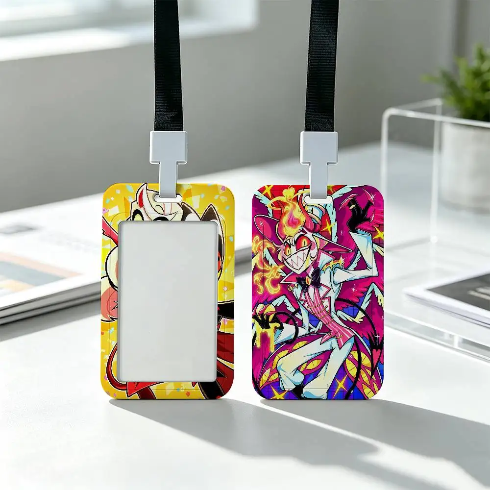 H-Hazbin Hotel Comedy Cartoon Clear Window ID Card Holder Business Badge Holder With Neck Lanyard Office Work Permit Card Cover