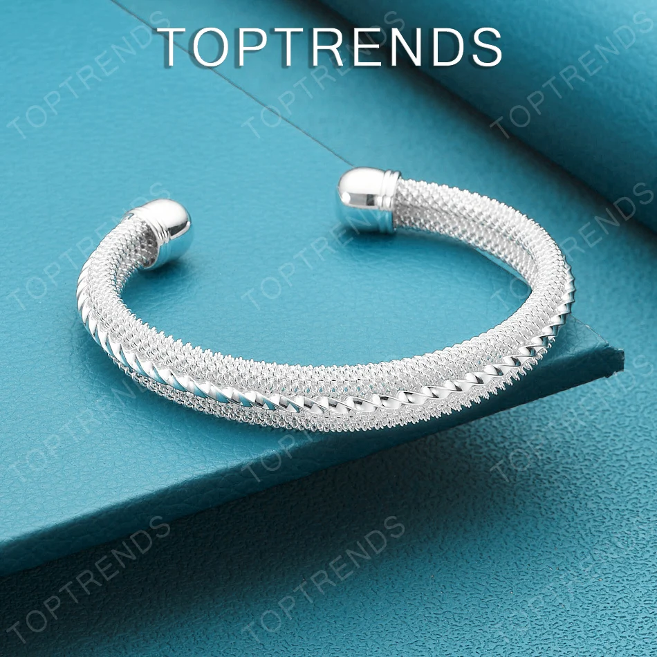 

Versatile 925 Sterling Silver Braided Texture Open Bangle Fashion Trendy Jewelry Women Birthday Wedding Party Gift Accessories
