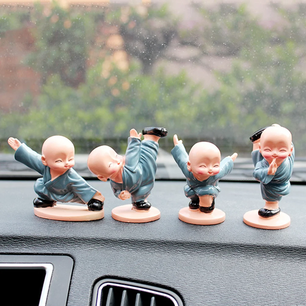 

4Pcs Car Dashboard Decor Resin Monk Statue Cartoon Desktop Decoration for Home Office Party Gift Resin Ornament
