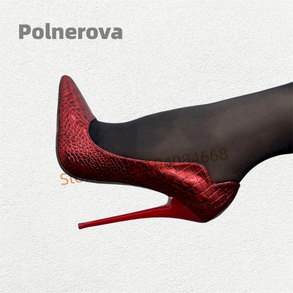 

16Cm Crocodile Pattern High Heels Pumps Women's Pointed Toe Patent Leather Slip On Stiletto Elegant Office Shoes Spring Autumn