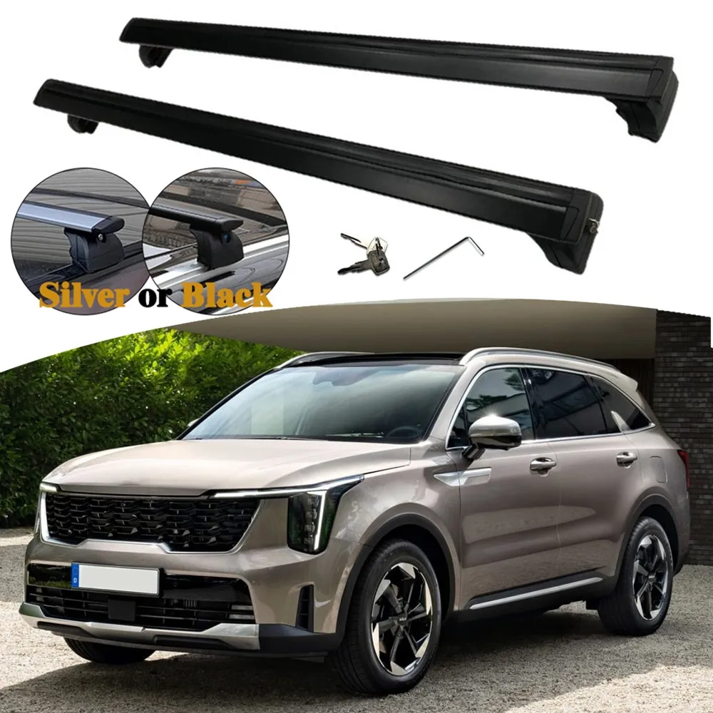 

2 шт. алюминиевая регулируемая перекладина, подходит для Kia Sorento 2021-2025, поперечная перекладина, багажник на крышу, запираемый багажник