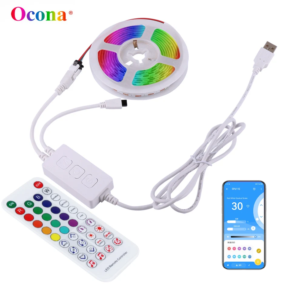 Gaming Light Kit Led Strip With USB Controller Music Sync 160 Pixel/m Dream Colour DC5V Bluetooth-Compatible APP IR