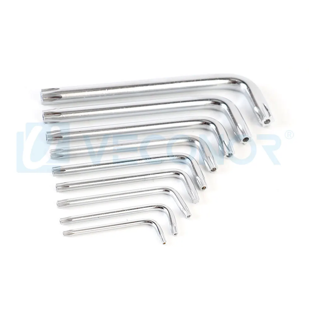 Langlebiger metrischer kurzer langer Arm Torx Chrom-Vanadium-Schlüsselsatz Sternschlüssel Handwerkzeug Schraubendreher T10 T15 T20 T25 T27 T30 T40 T45 T50 – Detail 6