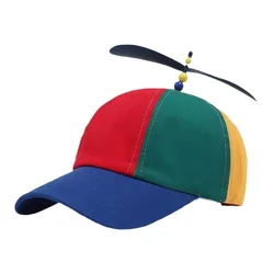 Bambusowa czapka z daszkiem dla dzieci Funny Rainbow Color Helicopter Propeller Hat dla dorosłych Regulowany rozmiar Outdoor Sun Hat