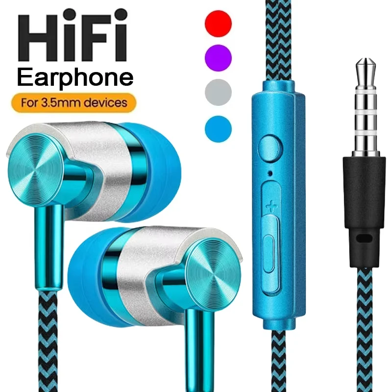 3.5mm Headphone Sport Wired Earphones HIFI Bass Wired Earbuds In-Ear Headset Game Subwoofer With HD Mic Handsfree Call For Phone