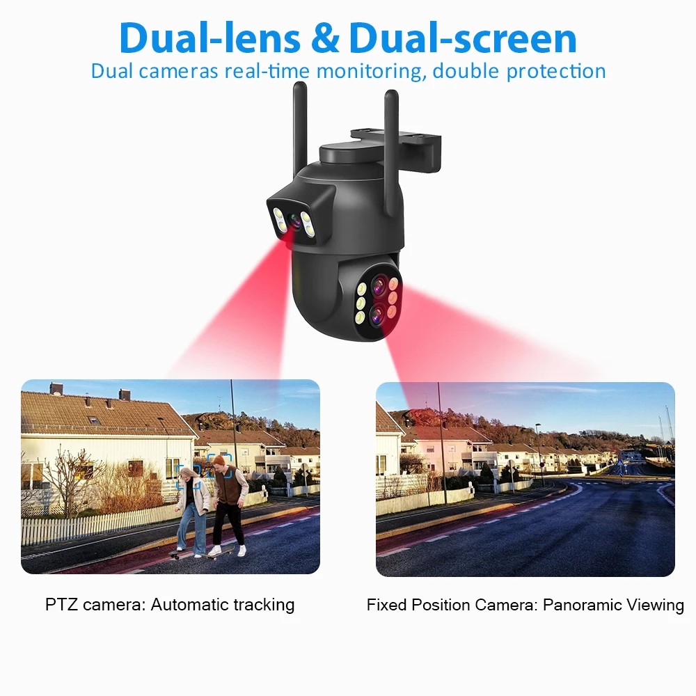 6MP WiFi Camera Outdoor 12MP 10X Zoom Three Lens Dual Screens CCTV Video Cam Auto Tracking Security Protection Surveillance