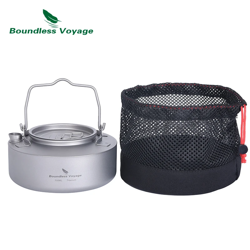 Boundless Voyage Titanium Camping Kettle Portable Teapot with Folding Handle Outdoor Cookware Ultralight Tableware 700ml Ti3100D