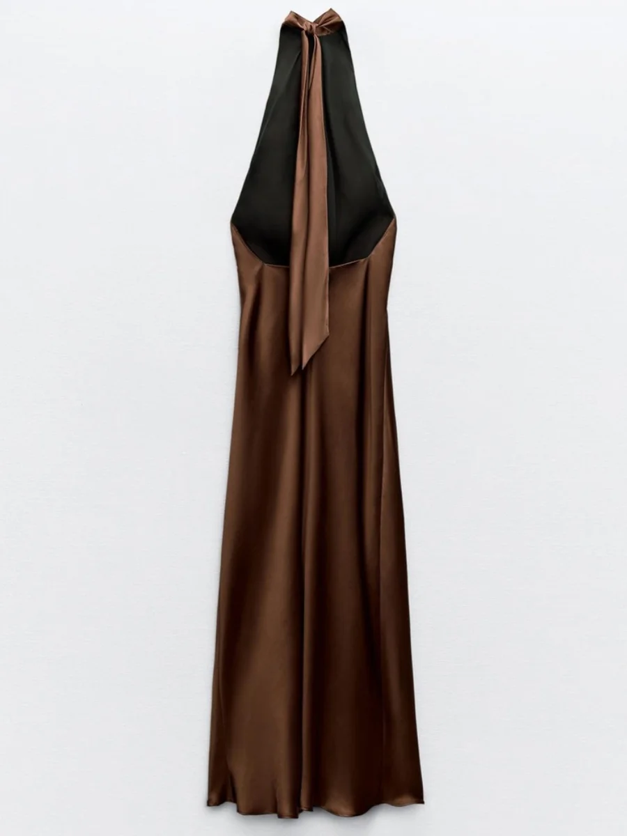 Sommer 2024 Damen Svel Bal Satin Loose Ne Hanging Long Dr Hohe Taille A-Linie Silhouette Casual Maxi Dr