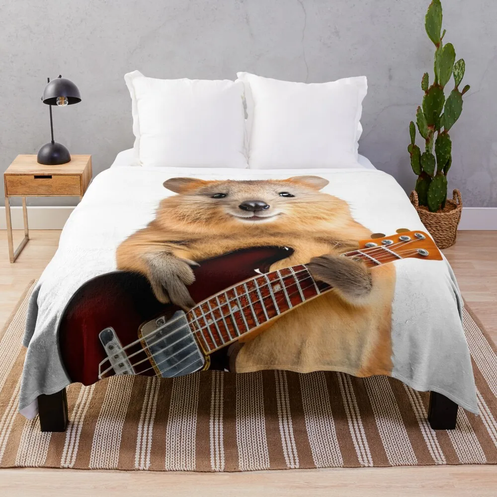 Quokka Playing Guitar Throw Blanket anime blanket Soft Big Blanket Nap Blanket Flannels Blanket