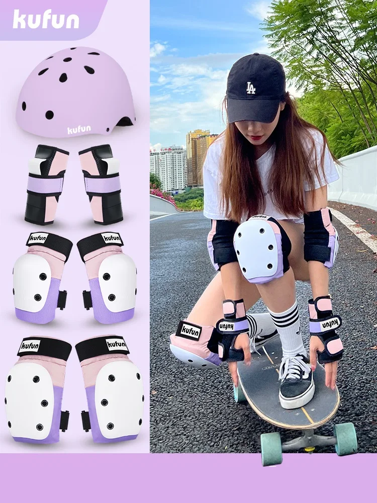 Kufun Protector Sport Protective Gear Set Knee Pad Elbow Skateboard Skating Girls Boys Pink Men Woman Inline Roller Skate Hard