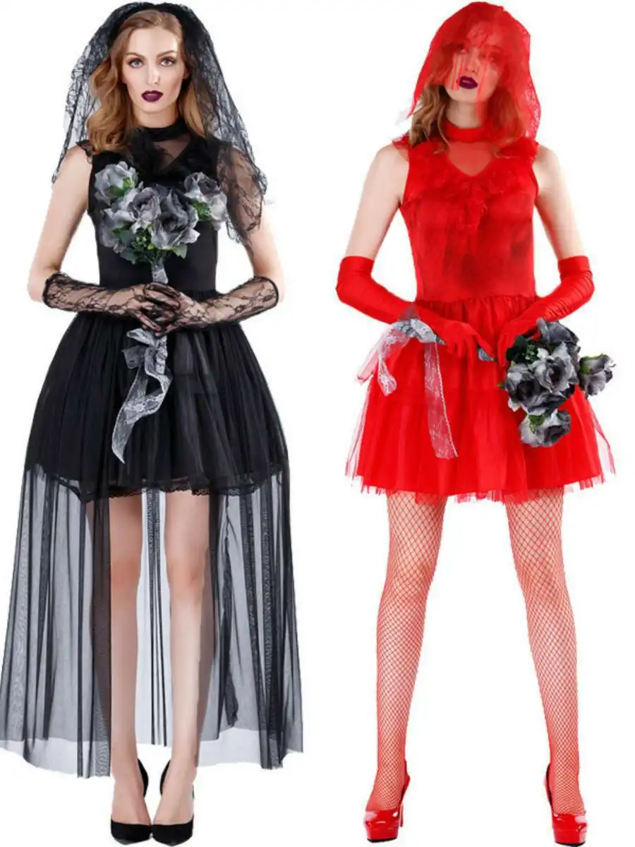 

Red Wedding Ghost Costume Thin Veil Zombie Stage Clothes Resurrection Festival Performance Women's Traditional Ethnic...
