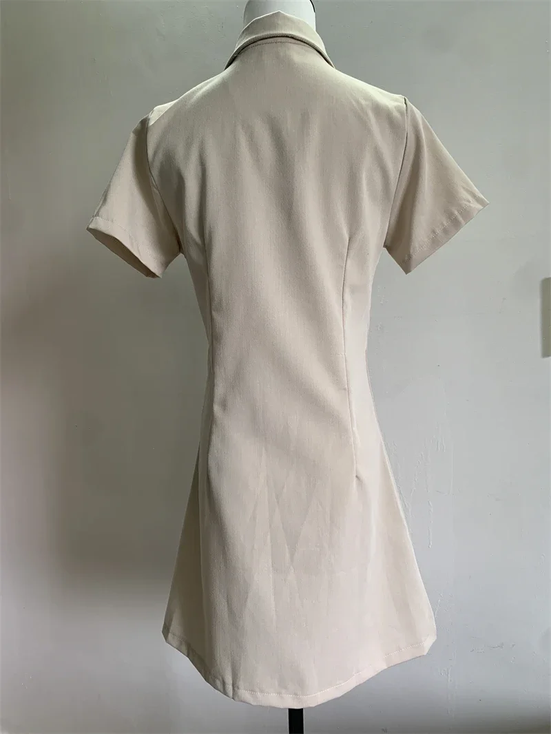 2025 Lente Zomer Nieuwe vrouwen Mini Jurk Elegante Solid Single-Breasted Korte Mouw Mini Jurk Revers Shirt Jurken ZA vestidos