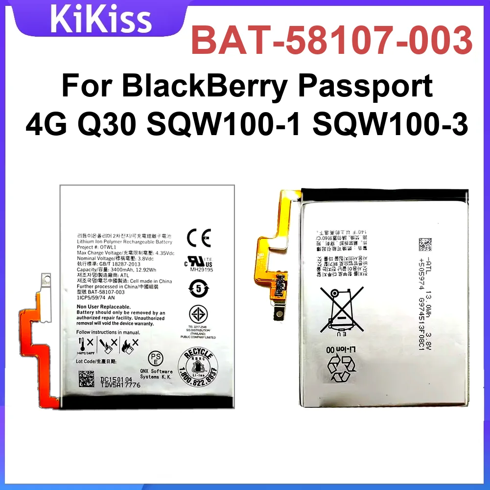 

Аккумулятор Bat-58107-003 3400 мАч для Blackberry Q30 SQW100-1 SQW100-3 Passport 4G долговечный сменный мобильный телефон