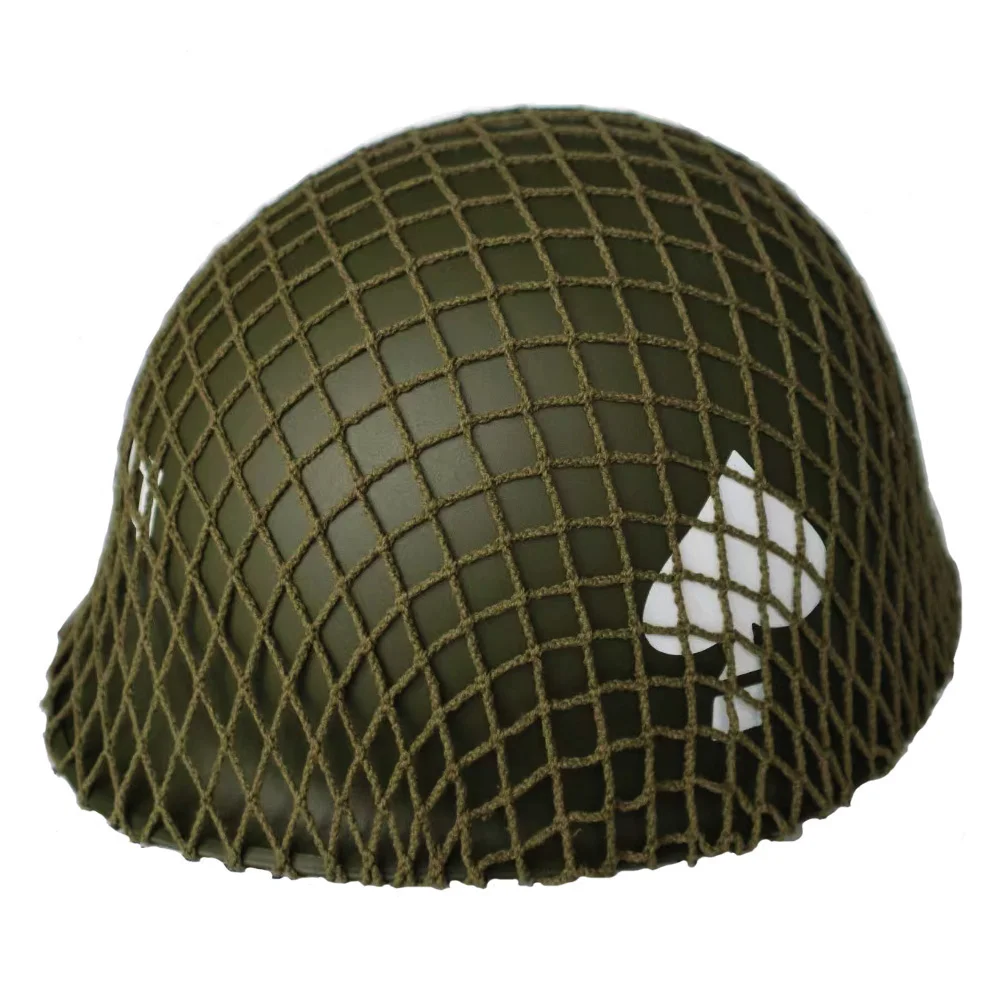 

WWII WW2 Peach Heart Helmet with Mesh Cover Metal Material Double Layer Green American M1 Helmet with Net Cover