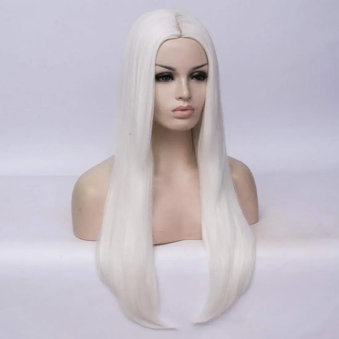 White Synthetic Wig Women\'s Long Straight Middle Part Wig Cosplay Costume Full Wig Party Wigs Heat Resistant Synthetic Hair