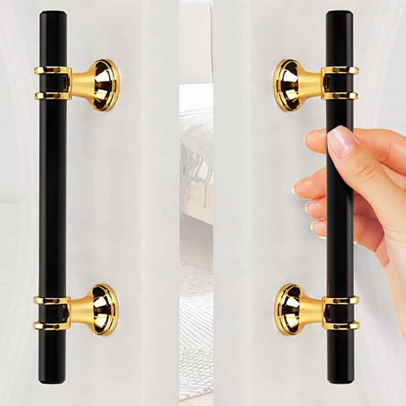 Modern Black Gold Cabinet Handles - Solid Drawer Knobs For Kitchen Furniture With Zinc Alloy Material