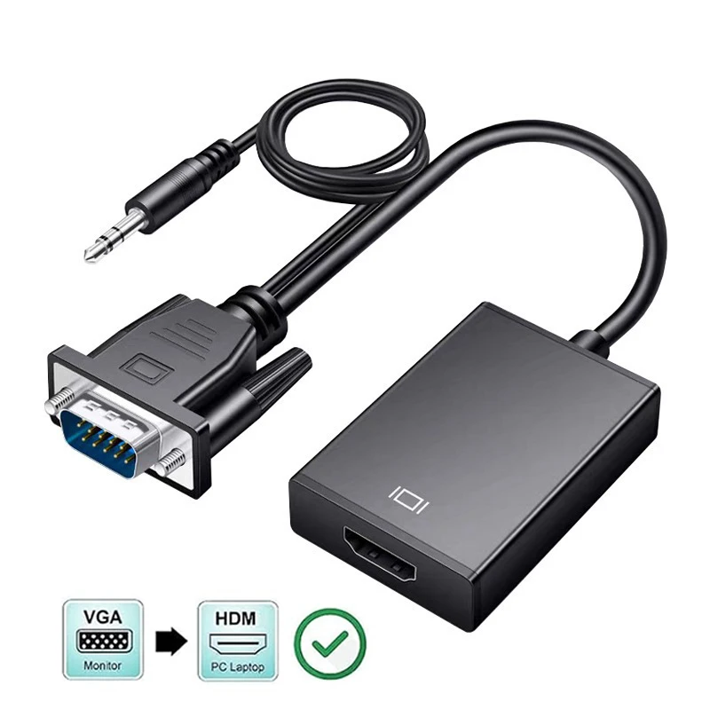 

VGA and 3.5mm Audio Input to HD Display Adapter with USB Power Cable 1080P Video Converter for Desktop PC Monitor Projector HDTV