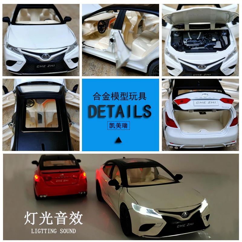 1:24 Toyota Camry Diecast Toy Vehicle Model Pull Back Sound & Light Doors Openable Educational Collection Gift Kids A165