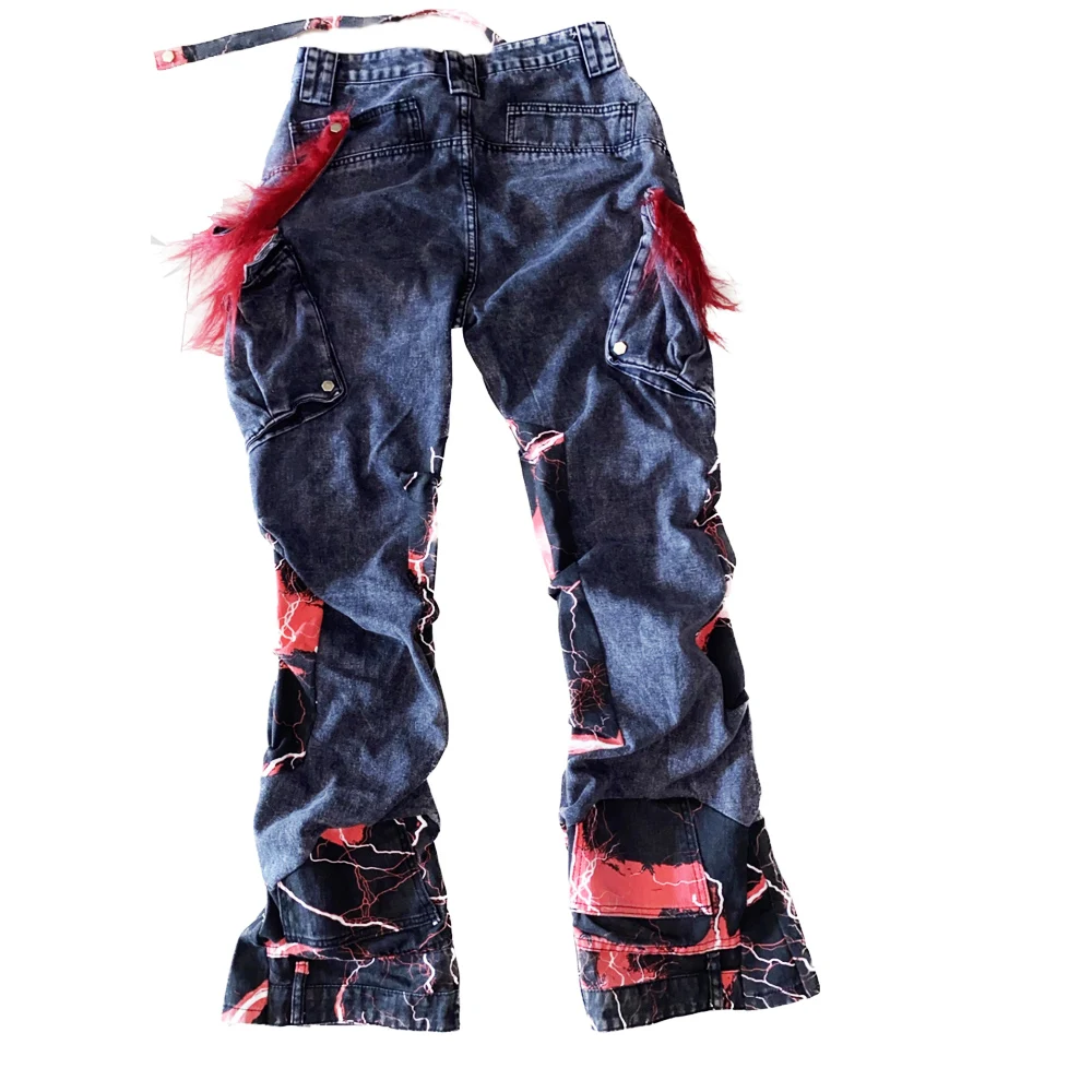 2024  y2k Japanese Korean modis  Fashionable Tassel Men's Pants Kill Matt Punk Rock Style trousers Strap splicing men's jeans