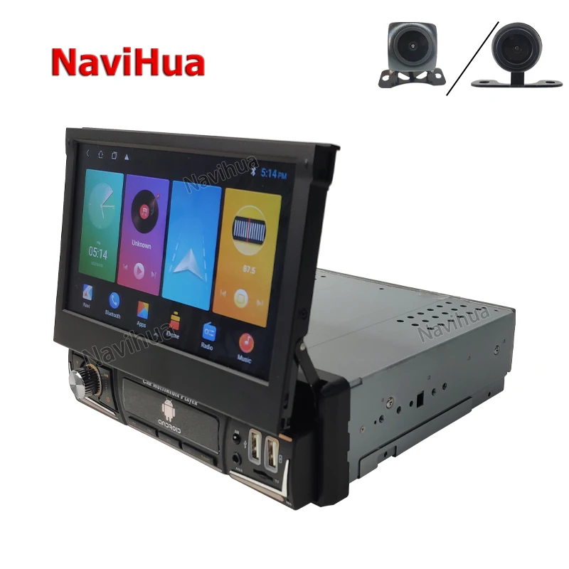 2026 NaviHua 7 Inch 1 Din Car Radio Retractable Touch Screen GPS Navigation Auto Radio Rear Camera Multimedia Video Car DVD Play