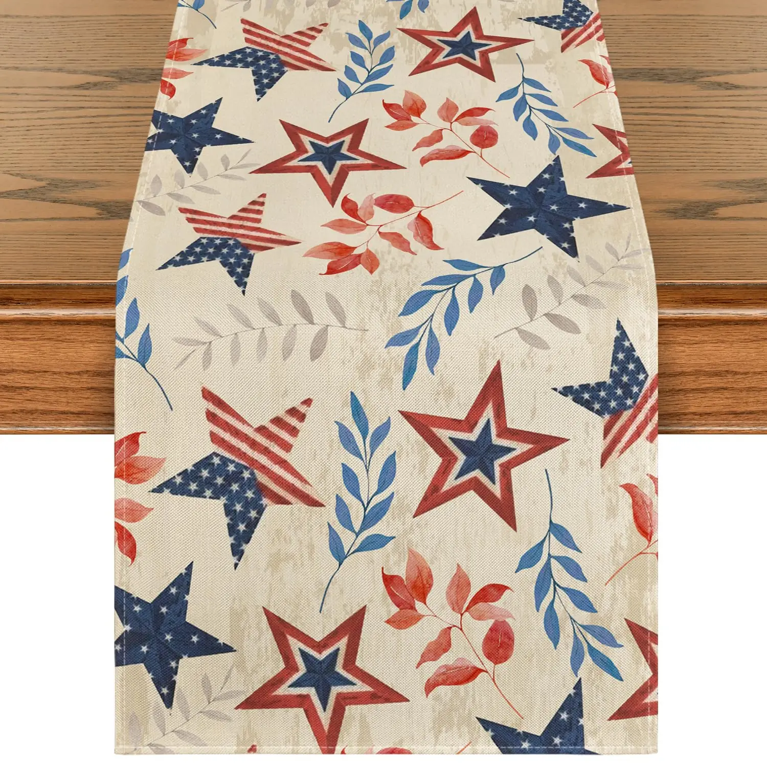 

Old Style Leaves Stars Patriotic 4th of July Table Runner, Memorial Day Kitchen Dining Table Decoration for Home Party Decor