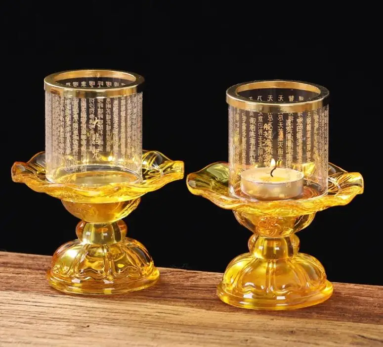 Glass high legged lotus candle holder lamp, butter lamp holder, windproof wax supply candle holder