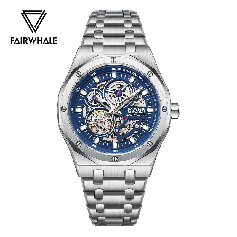 

Mark Fairwhale Роскошные автоматические часы со скелетом из нержавеющей стали для мужчин, механические наручные часы с турбийоном, Reloj Hombre