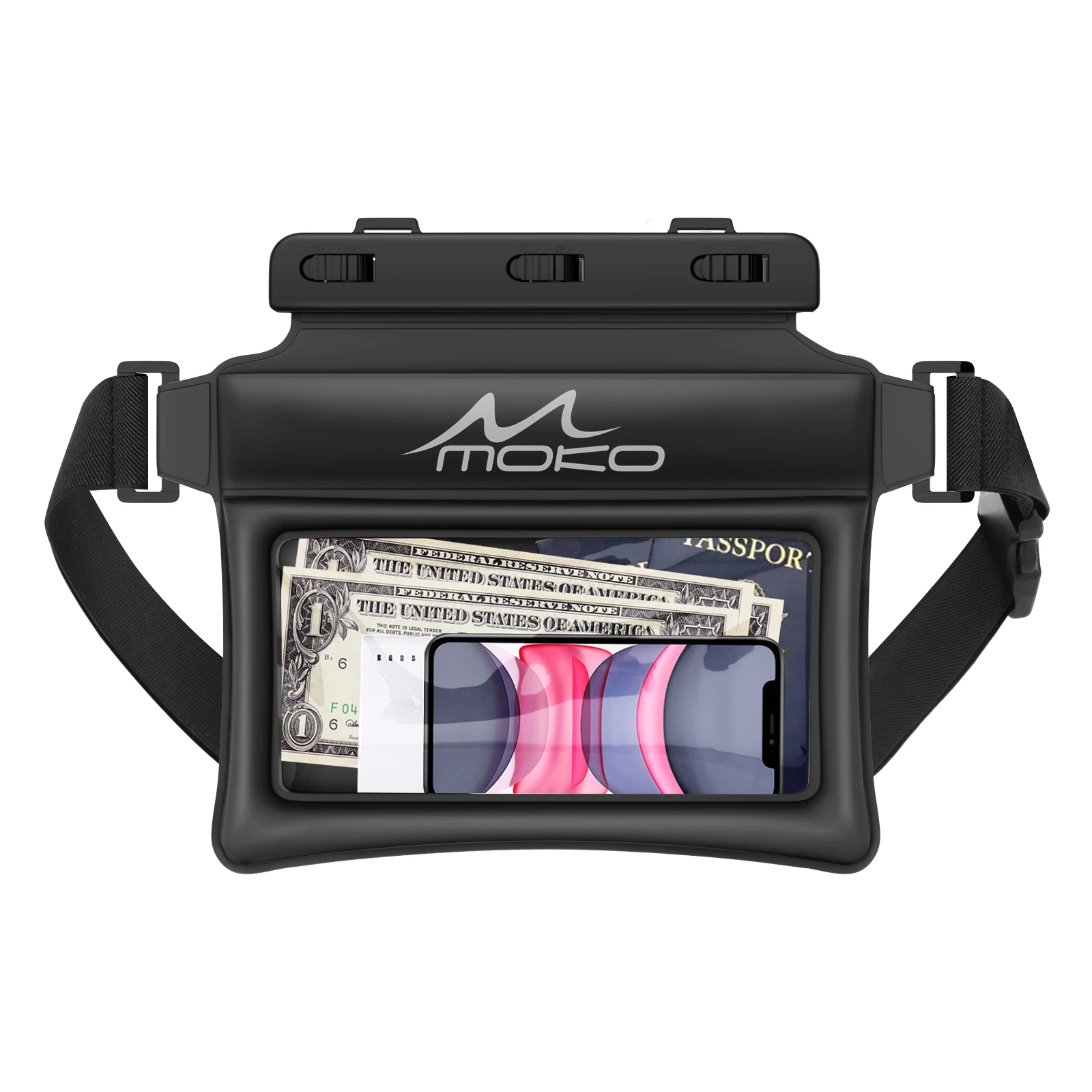 MoKo Full View Waterproof Phone Pouch Fanny Pack Transparent Bag for Swimming Compatible with iPhone 15 14 13 Mobile Phone