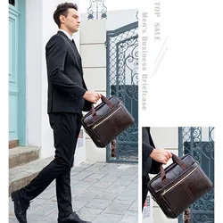 Fashion Men's Horizontal Zipper Briefcase Multi-Functional Lightweight Small Pack For Laptops Document