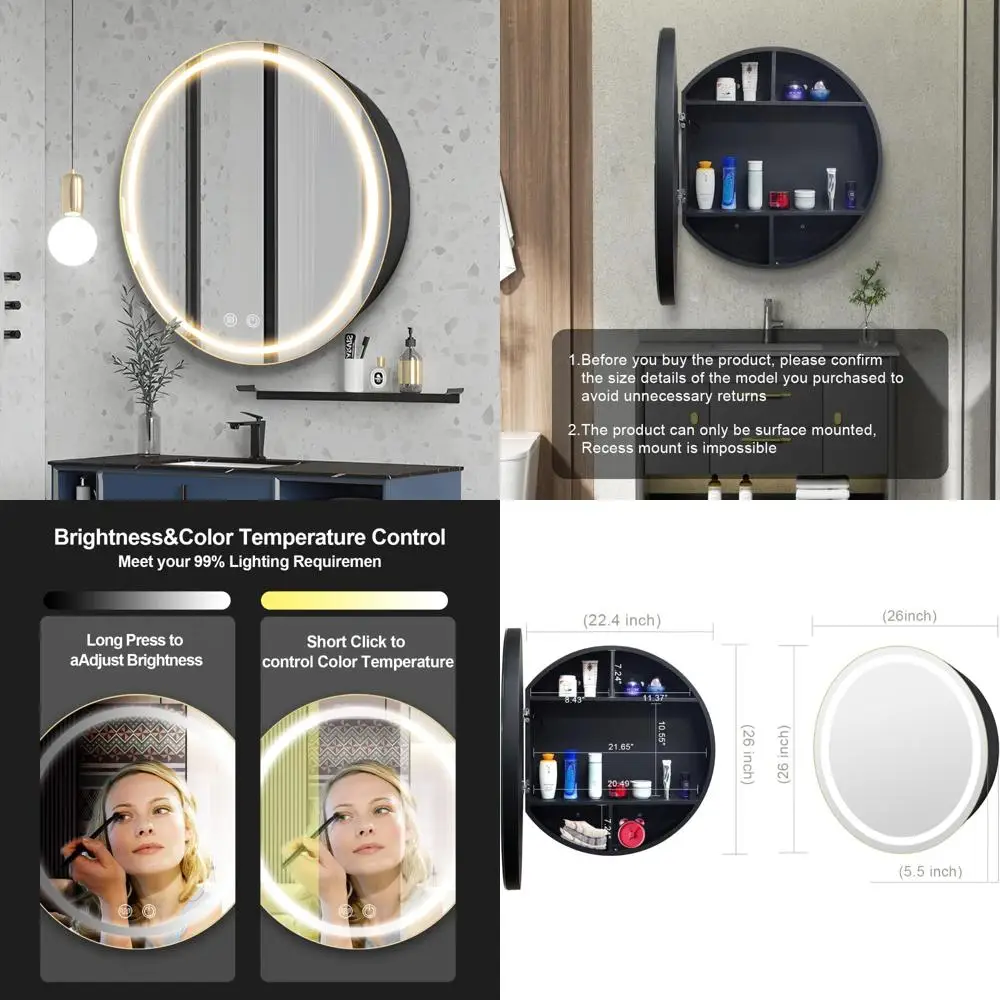 

26-Inch Illuminated Bathroom Mirror Cabinet with LED Lights and Defogger